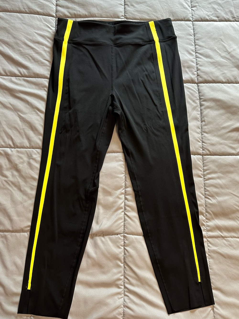 Zyia Active Black Leggings with Bright Yellow Side Stripes